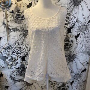 A.N.A Women's White Eyelet Tank Top Blouse SIZE XL Fit and Flare Top